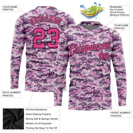 Camo Pink Black Performance Long Sleeve T-Shirt for Salute to Service Custom Camo Pink-Black Salute To Service Long Sleeve