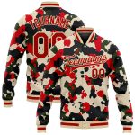 Custom Camo Jacket Red-Cream 3D Bomber Varsity Letterman Salute To Service Custom Camo Red-Cream 3D Bomber Full-Snap Varsity