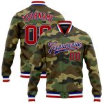 Custom Red-Royal Camo Bomber Jacket Varsity Letterman Salute to Service Full-Snap Custom Camo Red-Royal Bomber Full-Snap