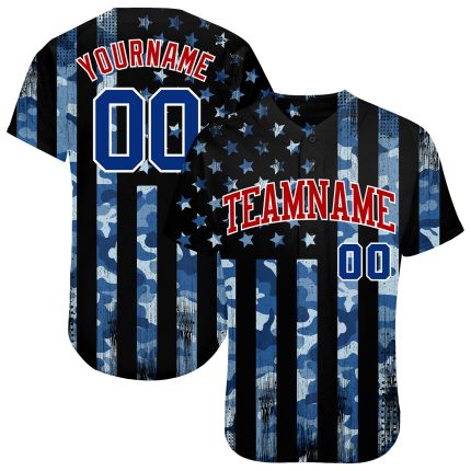Custom Camo American Flag Baseball Jersey - Royal Red-White 3D Salute to Service Authentic Design Custom Camo Royal Red-White