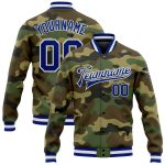Custom Camo Bomber Jacket Salute To Service Royal-White Full-Snap Varsity Letterman Custom Camo Royal-White Bomber Full-Snap