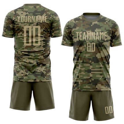 Camo Vegas Gold Olive Soccer Jersey - Custom Salute to Service Uniform Custom Camo Vegas Gold-Olive Sublimation Salute To