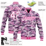 Custom Camo Jacket White Pink 3D Bomber Varsity Letterman Salute to Service Custom Camo White-Pink 3D Bomber Full-Snap Varsity