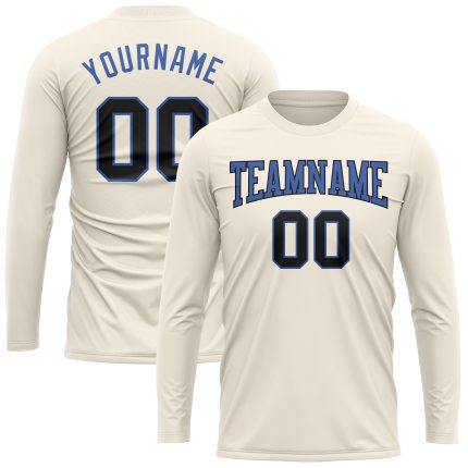 Custom Performance T-Shirt Long Sleeve Black-Blue Cream Color for Men Custom Cream Black-Blue Long Sleeve Performance T-Shirt