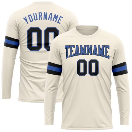 Custom Performance T-Shirt Long Sleeve Black-Blue Cream Color for Men Custom Cream Black-Blue Long Sleeve Performance T-Shirt