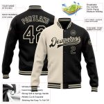 Custom Cream Black Varsity Letterman Bomber Fashion Jacket Full-Snap Custom Cream Black Bomber Full-Snap Varsity Letterman