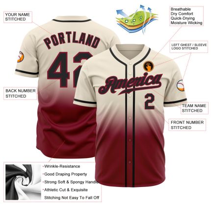 Custom Cream Black Crimson Fade Baseball Jersey - Authentic Fashion Design Custom Cream Black-Crimson Authentic Fade Fashion