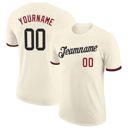 Custom Black-Crimson Performance T-Shirt - High-Quality, Breathable Fabric Custom Cream Black-Crimson Performance T-Shirt