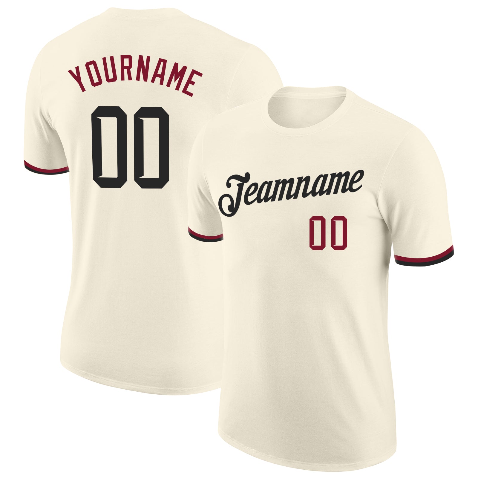 Custom Black-Crimson Performance T-Shirt - High-Quality, Breathable Fabric Custom Cream Black-Crimson Performance T-Shirt