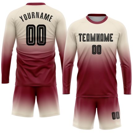Custom Sublimation Soccer Jersey Long Sleeve Fade Fashion Black-Crimson Uniform Custom Cream Black-Crimson Sublimation Long