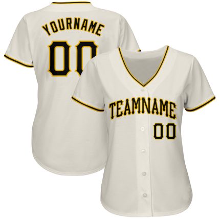 Black-Gold Custom Cream Authentic Baseball Jersey for Personalized Style Custom Cream Black-Gold Authentic Baseball Jersey