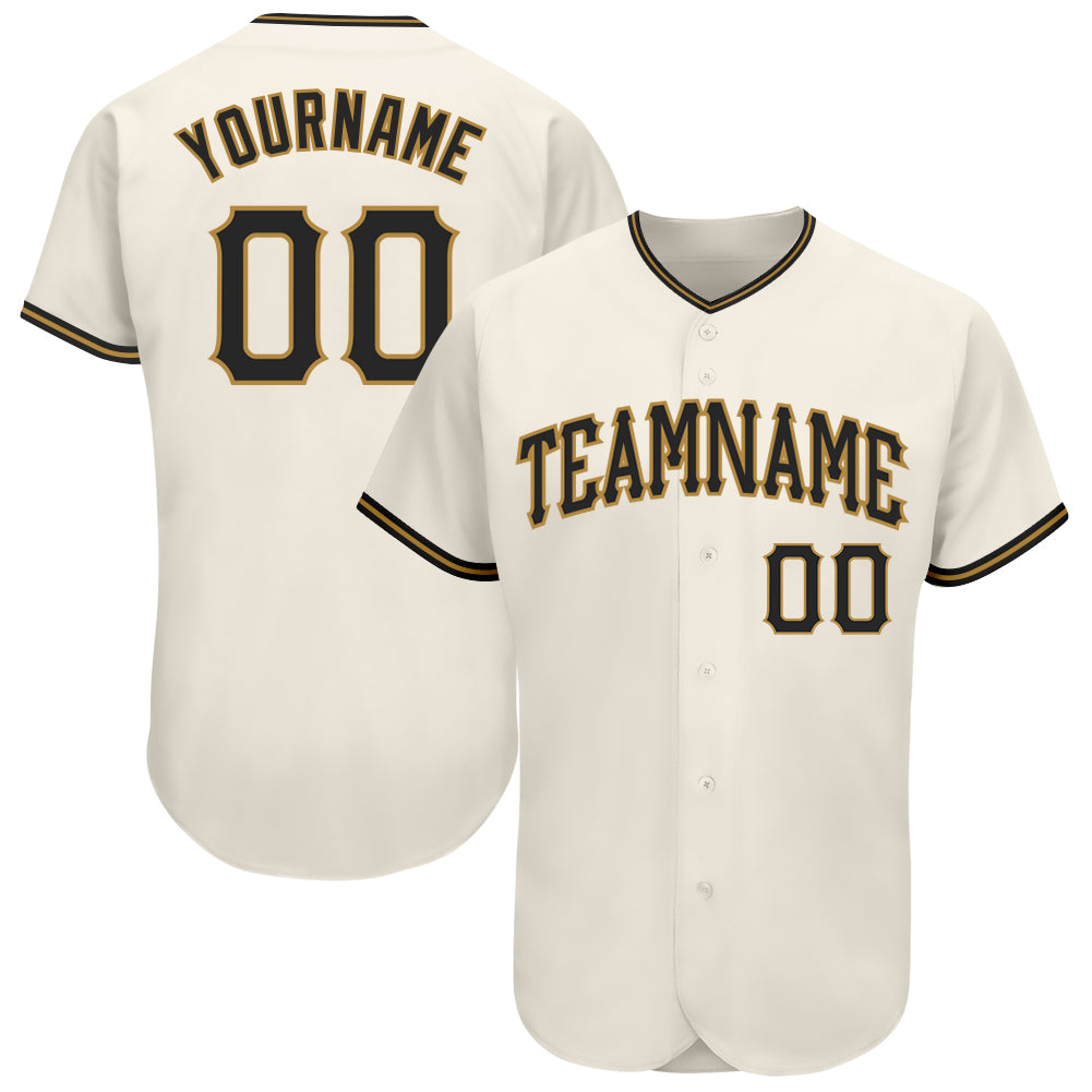 Custom Cream Black-Old Gold Authentic Baseball Jersey Custom Authentic Baseball Jersey in Cream Black and Old Gold Custom Cream Black-Old Gold Authentic Baseball Jersey