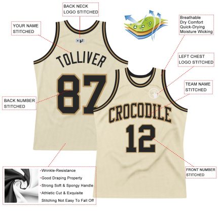 Authentic Throwback Basketball Jersey - Custom Cream Black Old Gold Design Custom Cream Black-Old Gold Authentic Throwback