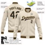 Custom Cream Black Old Gold Varsity Bomber Jacket Full-Snap Letterman Custom Cream Black Old Gold Bomber Full-Snap Varsity