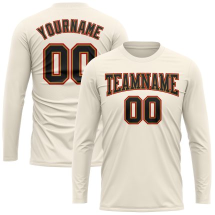 Custom Long Sleeve Performance T-Shirt in Cream Black Old Gold-Red Custom Cream Black Old Gold-Red Long Sleeve Performance