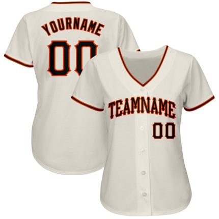 Custom Black-Orange Authentic Baseball Jersey - Personalized Cream Color Design Custom Cream Black-Orange Authentic Baseball