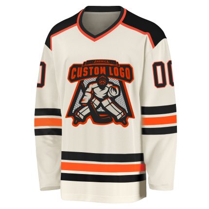 Black-Orange Custom Hockey Jersey - Personalized Cream Jersey for Fans Custom Cream Black-Orange Hockey Jersey