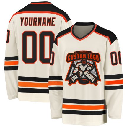 Black-Orange Custom Hockey Jersey - Personalized Cream Jersey for Fans Custom Cream Black-Orange Hockey Jersey
