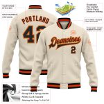 Custom Bomber Varsity Letterman Jacket in Cream Black Orange Old Gold Full-Snap Custom Cream Black Orange-Old Gold Bomber