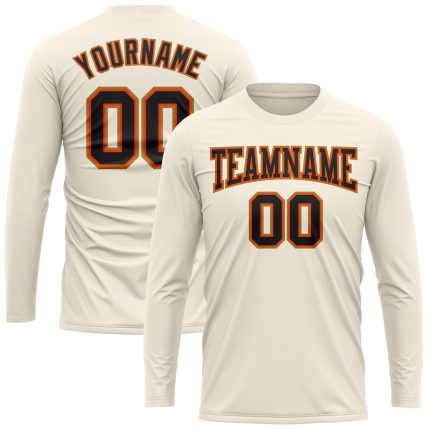 Custom Performance T-Shirt in Cream Black Orange Old Gold Long Sleeve Custom Cream Black Orange-Old Gold Long Sleeve Performance