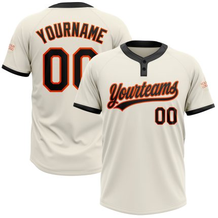 Custom Cream Black Orange Unisex Softball Jersey - Two-Button Design for Comfort and Style Custom Cream Black-Orange Two-Button