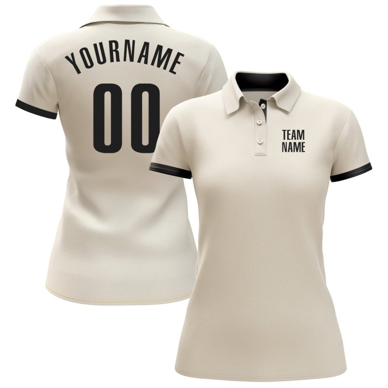 Custom Black Performance Golf Polo Shirt - Cream Accent, Breathable Fabric for Ultimate Comfort Custom Cream Black Performance