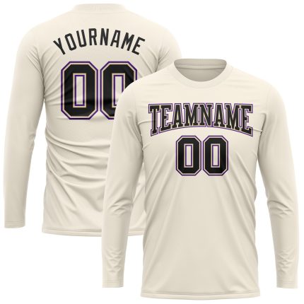 Custom Black-Purple Long Sleeve Performance T-Shirt for Activewear and Sports Custom Cream Black-Purple Long Sleeve Performance
