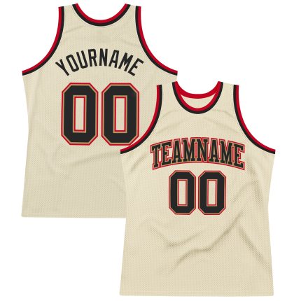 Authentic Black-Red Custom Cream Basketball Jersey | Retro Throwback Design Custom Cream Black-Red Authentic Throwback Basketball