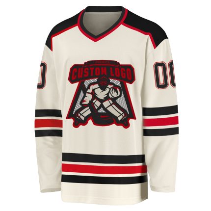 Black-Red Custom Hockey Jersey - Personalized Cream Jersey for Teams and Fans Custom Cream Black-Red Hockey Jersey