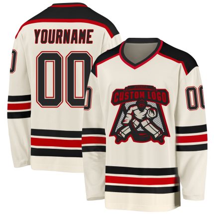 Black-Red Custom Hockey Jersey - Personalized Cream Jersey for Teams and Fans Custom Cream Black-Red Hockey Jersey