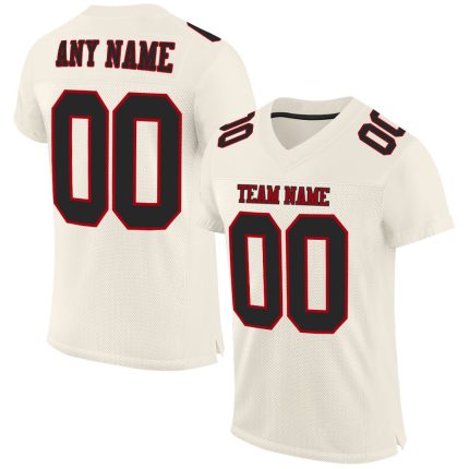 Custom Black-Red Cream Mesh Football Jersey - Authentic Sports Apparel Custom Cream Black-Red Mesh Authentic Football Jersey