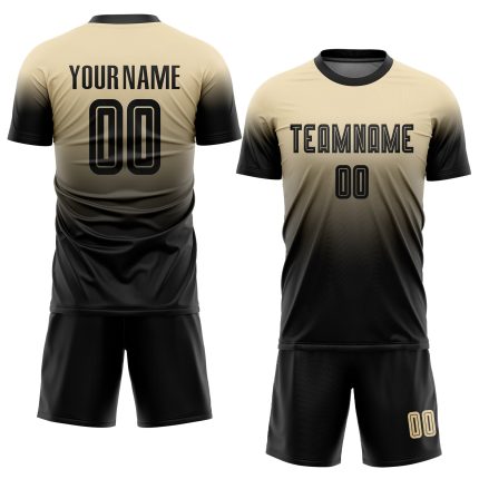 Custom Cream Black Fade Soccer Jersey - Fashion Sublimation Uniform Custom Cream Black Sublimation Fade Fashion Soccer Uniform