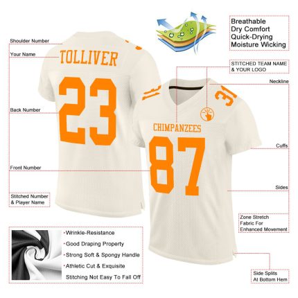 Custom Blaze Orange Football Jersey - Authentic Mesh Design, Personalized Sportswear Custom Cream Blaze Orange Mesh Authentic
