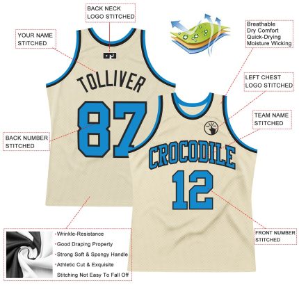 Custom Cream Blue-Black Basketball Jersey - Authentic Throwback Style Custom Cream Blue-Black Authentic Throwback Basketball