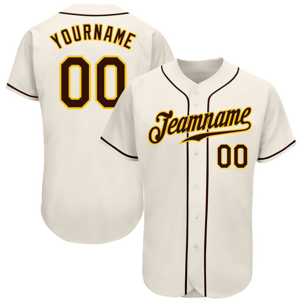 Authentic Custom Cream Brown Gold Baseball Jersey - Personalized Sports Apparel Custom Cream Brown-Gold Authentic Baseball
