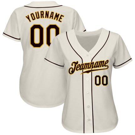 Authentic Custom Cream Brown Gold Baseball Jersey - Personalized Sports Apparel Custom Cream Brown-Gold Authentic Baseball