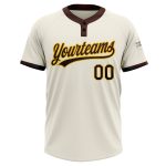 Custom Cream Brown-Gold Unisex Softball Jersey - Two-Button Design for Comfort Custom Cream Brown-Gold Two-Button Unisex