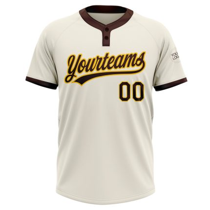 Custom Cream Brown-Gold Unisex Softball Jersey - Two-Button Design for Comfort Custom Cream Brown-Gold Two-Button Unisex
