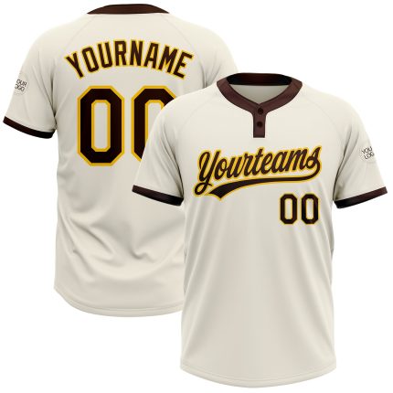 Custom Cream Brown-Gold Unisex Softball Jersey - Two-Button Design for Comfort Custom Cream Brown-Gold Two-Button Unisex