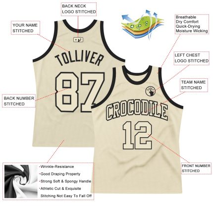 Authentic Throwback Basketball Jersey - Custom Cream and Black Design Custom Cream Cream-Black Authentic Throwback Basketball