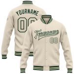 Custom Cream Green Bomber Varsity Jacket Full-Snap Letterman Style Custom Cream Cream-Green Bomber Full-Snap Varsity Letterman
