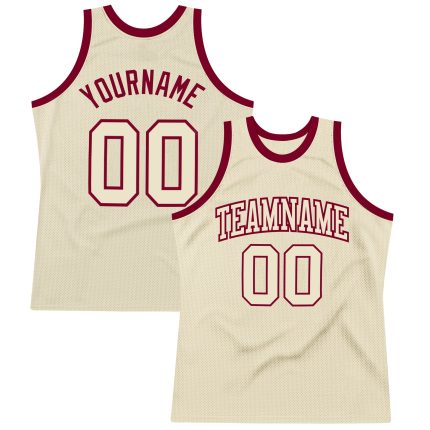 Custom Cream Maroon Basketball Jersey Authentic Throwback Style Custom Cream Cream-Maroon Authentic Throwback Basketball