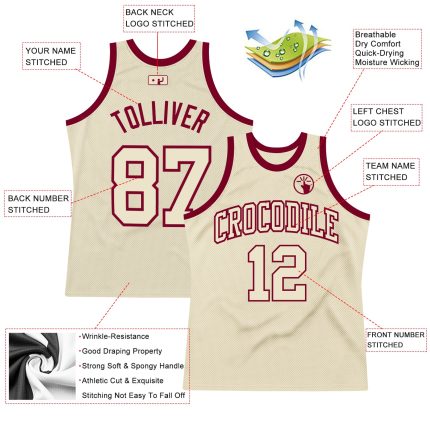 Custom Cream Maroon Basketball Jersey Authentic Throwback Style Custom Cream Cream-Maroon Authentic Throwback Basketball