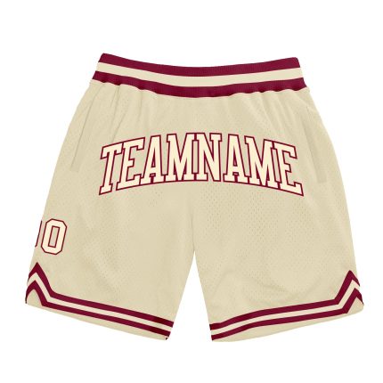Authentic Custom Cream Maroon Basketball Shorts - Throwback Style Custom Cream Cream-Maroon Authentic Throwback Basketball