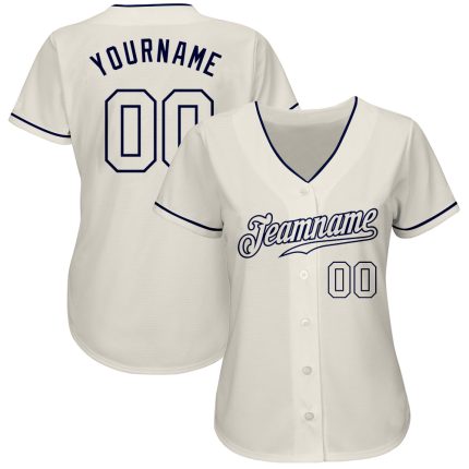 Custom Cream Navy Authentic Baseball Jersey for Men and Women Custom Cream Cream-Navy Authentic Baseball Jersey