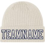 Custom Cream Navy Knit Hat with Cuffed Design and Stitched Detail Custom Cream Cream-Navy Stitched Cuffed Knit Hat