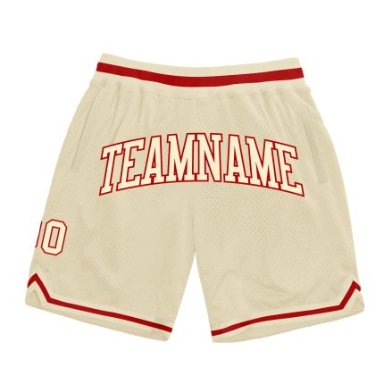 Authentic Cream-Red Custom Throwback Basketball Shorts for Men Custom Cream Cream-Red Authentic Throwback Basketball Shorts