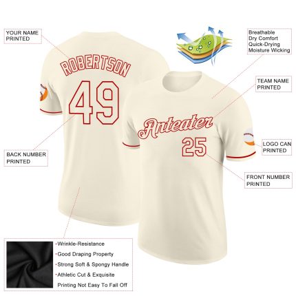 Custom Cream-Red Performance T-Shirt for Active Wear - Style 9557 Custom Cream Cream-Red Performance T-Shirt Style 9557