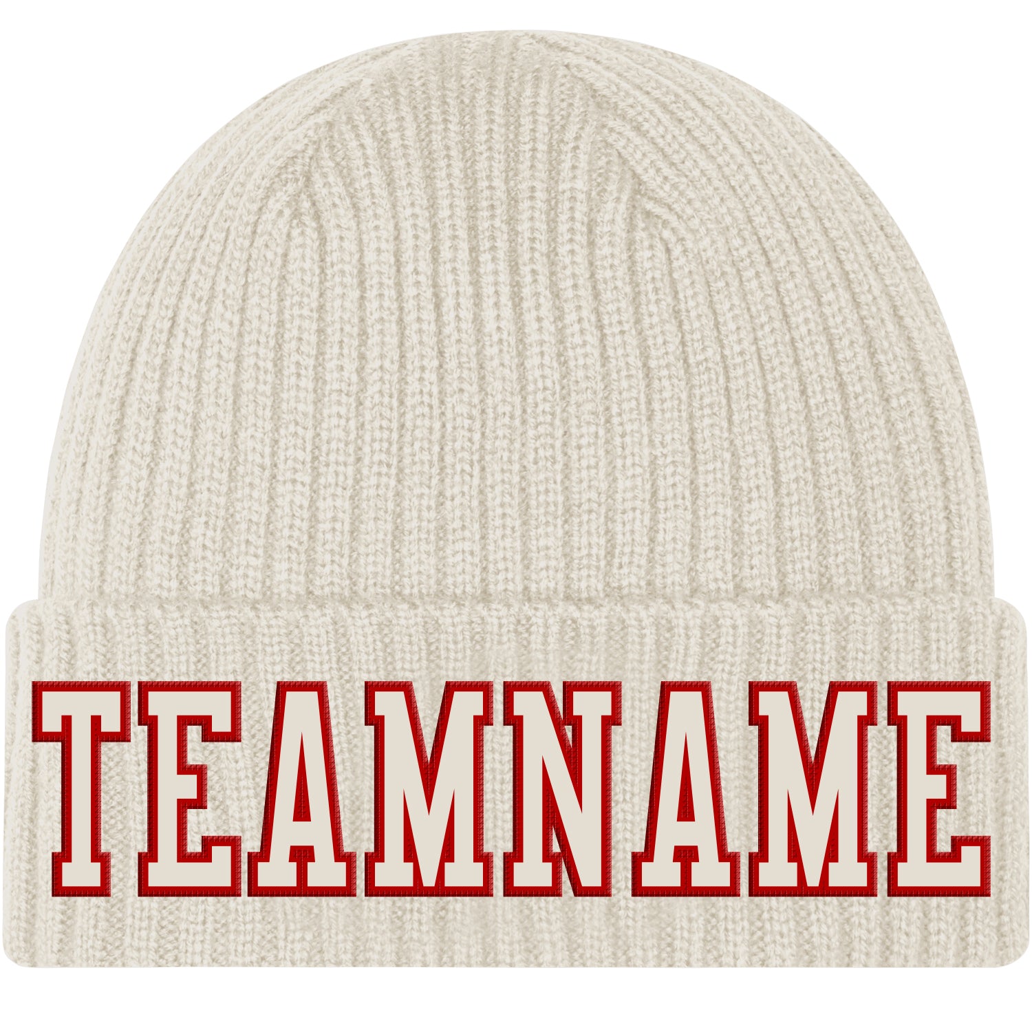 Custom Cream Red Stitched Knit Cuffed Hat - Stylish Winter Accessory for Cold Weather Custom Cream Cream-Red Stitched Cuffed
