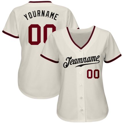 Custom Crimson-Black Baseball Jersey - Authentic Cream Design Custom Cream Crimson-Black Authentic Baseball Jersey